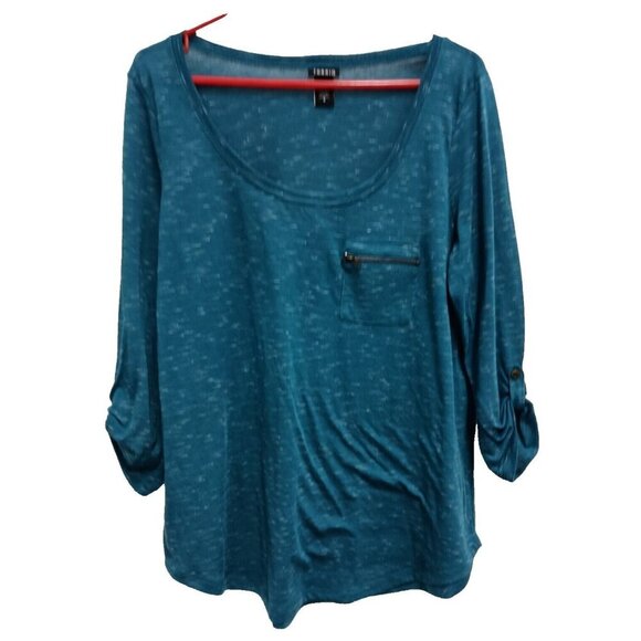 Torrid Tops - Torrid WomensTab Sleeve Top Size 0X Teal Heather Scoop Neck Casual Tee Shirt